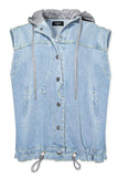 Solid Color Hooded Denim Vest Jacket