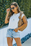 High Waist Distressed Washed Denim Shorts