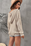 Zipper V-neck Dropped Sleeve Hooded Solid Sweater