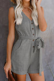 Button V Neck Romper with Belt
