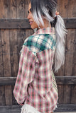 color Plaid Patchwork Front Pockets Long Sleeve Shirt