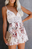 Deep V Spaghetti Straps Lace Floral Romper