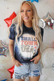Blue SMALL TOWN USA Graphic Print Color Block T Shirt