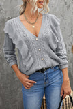 Ruffled Buttoned Open Front Knitted Sweater