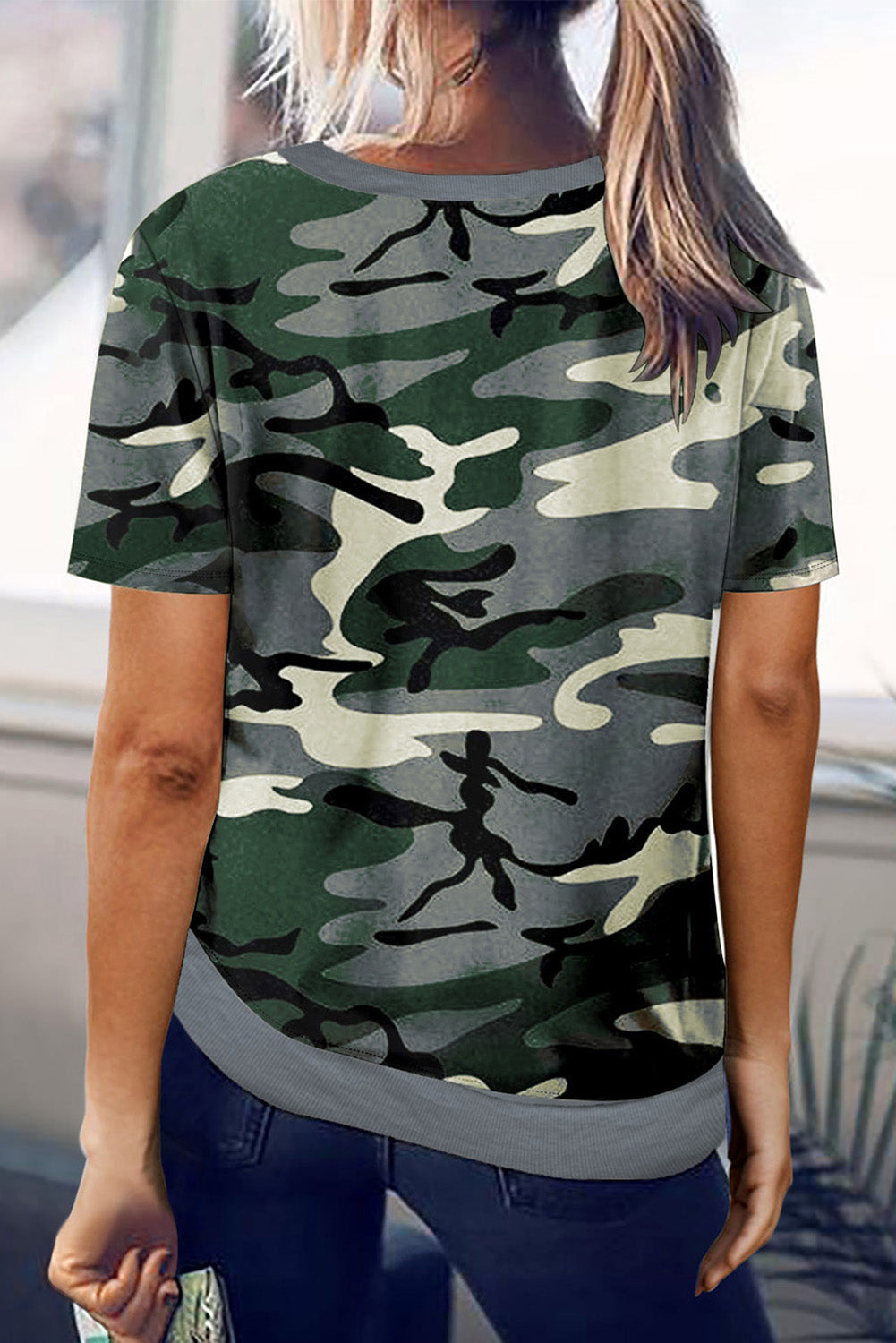 Crew Neck Leopard Side Split T-shirt