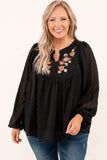 Embroidered Swiss Dot Texture Plus Size Blouse
