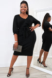 Plus Size Puff Sleeve Wrap V Neck Midi Dress
