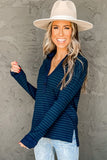 Navy Striped Ribbed Knit Polo Top