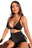 Lace Trim Bralette High Waist Shorts Lingerie Set