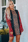 Black Long Sleeve Leopard Colorblock Tunic Top