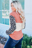 Leopard Color Block Knitted Long Sleeve Top