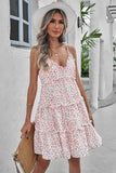 Spaghetti Straps V Neck Smocked Swing Floral Dress