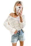 Loose Long Sleeve V Neck Open Knit Sweater