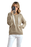 Kangaroo Pocket Button Lace Drawstring Hooded Pullover Sweater