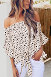 Polka Dot 3/4 Bell Sleeve Off Shoulder Front Tie Knot Top