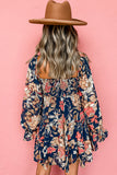 Floral Tiered Long Puff Sleeve Mini Dress