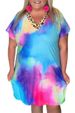 V Neck Tie Dye Leopard Splicing Plus Size Mini Dress