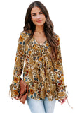 Multicolor Floral Printed Front Tie V Neck Blouse