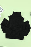 Turtleneck Cold Shoulder Textured Sweater