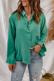 Green Textured Buttons Long Sleeve Shirt with Pocket