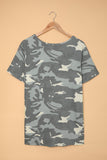 Sequined V Neckline Camo Plus Size T-shirt