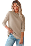 Crew Neck Ribbed Trim Waffle Knit Top