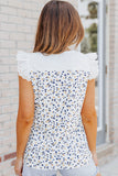 Sky Blue Flutter Shoulder Floral Print Tank Top