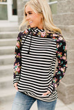 Striped Floral Print Long Sleeve Zipper Hoodie