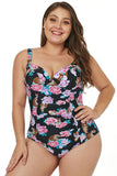 Tiger Floral Push-Up Plus Size One-Piece Swimsuit