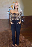 Long Sleeve Off Shoulder Leopard Bodysuit