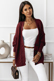 Red Buttons Front Textured Knit Cardigan