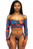 African Print Long Sleeve Two Piece Bathing Suit