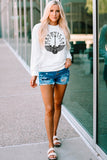 White NASHVILLE Guitar Feather Graphic Print Crewneck Top