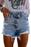 High Rise Crossover Waist Denim Shorts