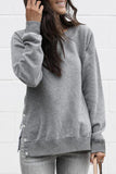 Casual Slit Side Button Long Sleeves Sweatshirt