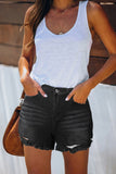 Frayed Hem Denim Shorts with Pockets