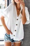 V Neck Button Front Crinkled Blouse