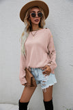 Crew Neck Buttons Drop Shoulder Pullover Sweater