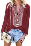 Long Sleeves Front Embroidery Blouse