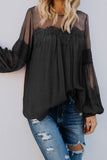 Fashion Lantern-Sleeve Lace Patchwork Top