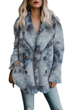 Camo Lapel Collar Open Front Fleece Coat