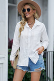 White Textured Buttons Pocketed Shirt