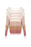 Slouchy Buttoned Shoulder Colorblock Sweater