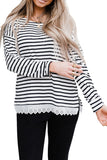 Striped Long Sleeve Top with Lace Trim