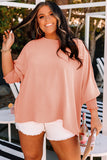 Plus Size Round Neckline Smocked Cuffs Loose Top