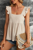 Khaki Flutter Shoulder Babydoll Top