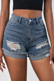 Distressed Ripped Rolled Hem Black Denim Shorts