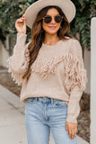 Fringe Hollow-out Drop Shoulder Pullover Sweater