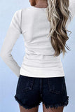 Scoop Neck Buttoned Front Long Sleeve Knitted Top