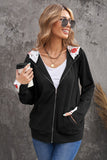 Full Zip Hoodie Coat with Floral Print Hooded Inner